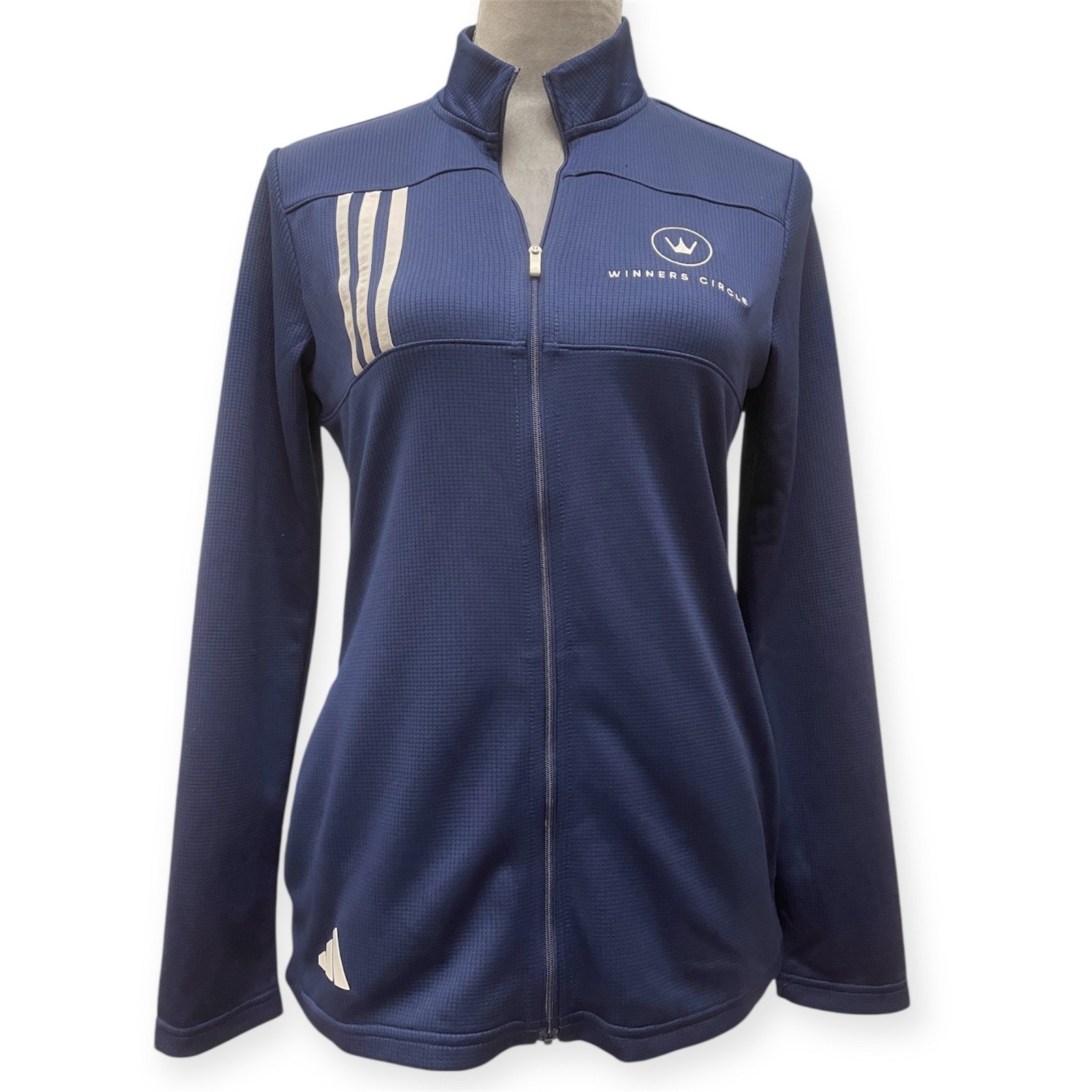 Adidas Women's 3-Stripes Double Knit Full-Zip Golf Jacket Navy Blue Size Small